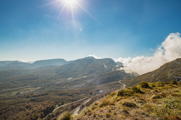 valley between mountains, green mountains of autumn