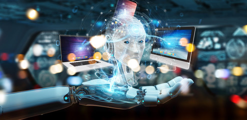 Robot controlling modern devices interface system 3D rendering