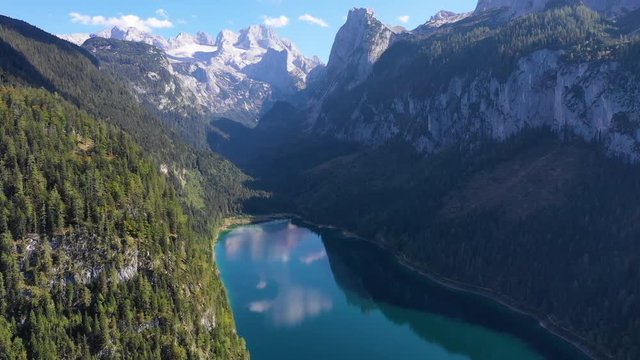 Aerial view of Lake Gosau and Dachstein, Austria
