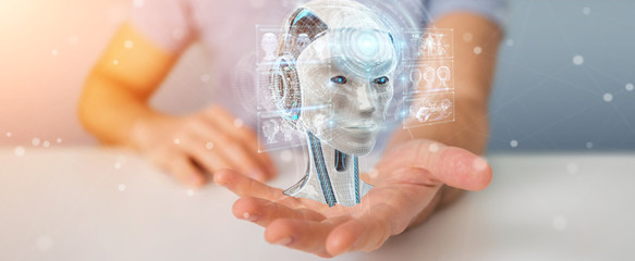 Businessman using digital artificial intelligence interface 3D rendering