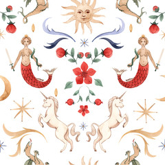 Watercolor vector pattern medieval illustrations