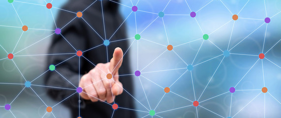 Man touching a virtual network