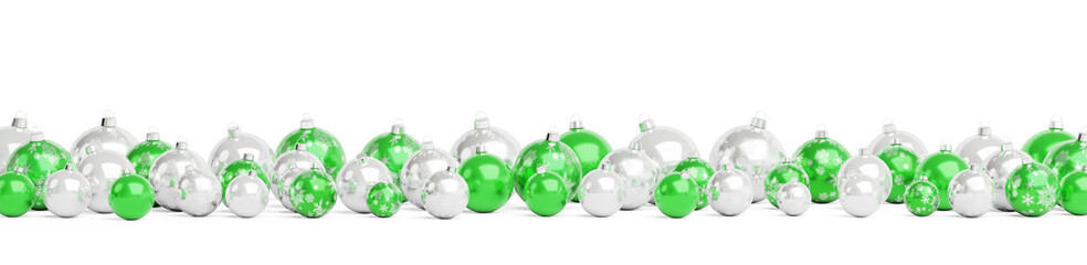 Green and silver christmas baubles isolated 3D rendering
