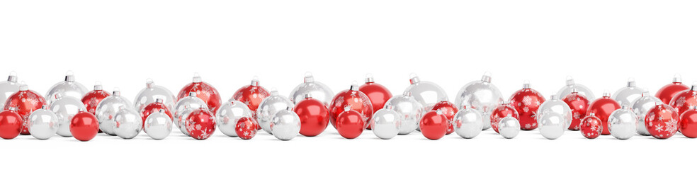 Red and silver christmas baubles isolated 3D rendering