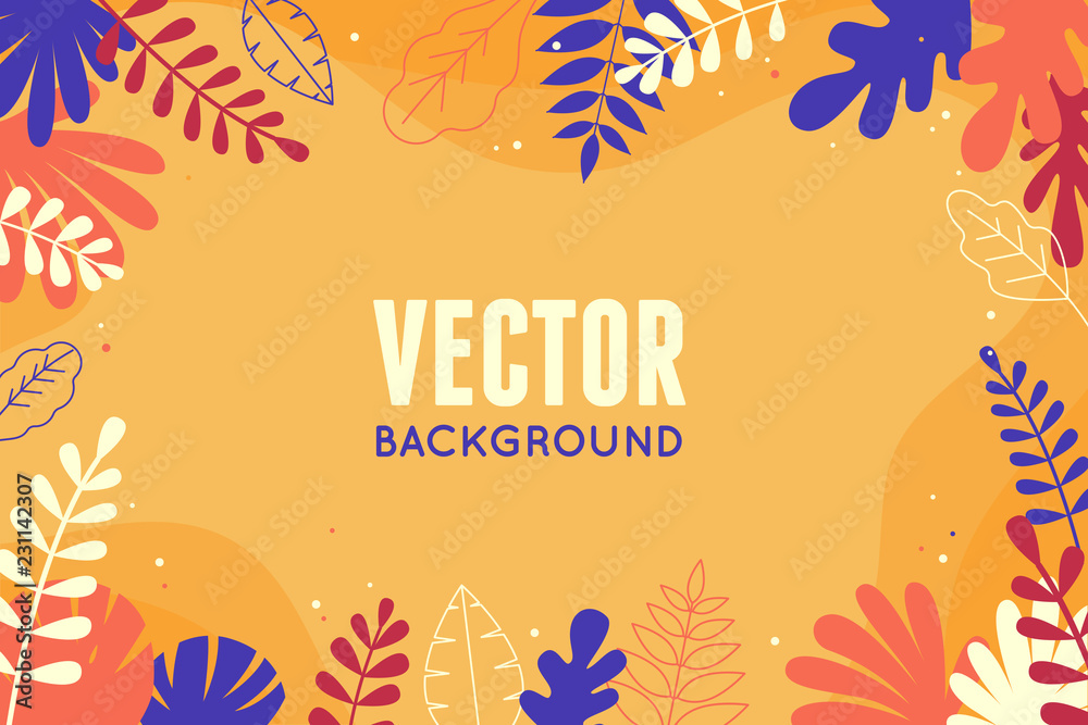 Poster Vector illustration in trendy flat and linear style - abstract simple background with leaves and plants and copy space
