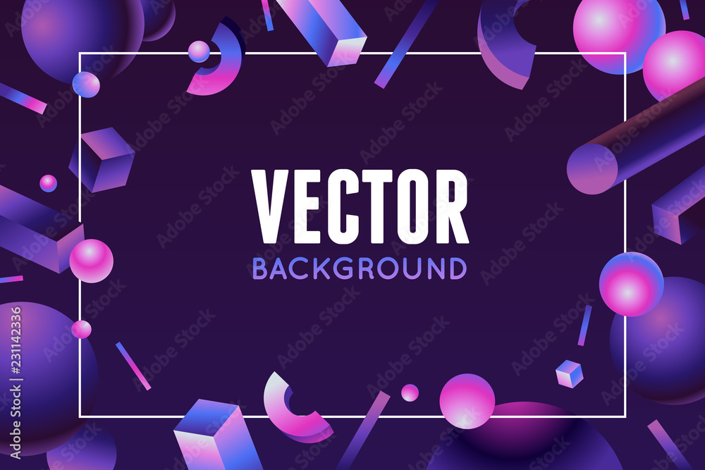 Poster Vector design template and illustration in 80's style and bright gradient colors with abstract geometric shapes