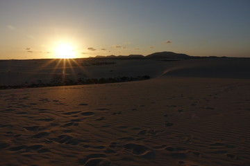 Beautiful sunset over the natural park in Corralejo in Fuerteventura the Canary Islands,Spain