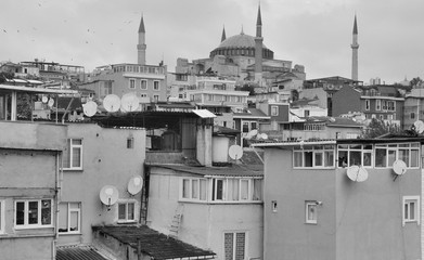 Old asian part of Istanbul, Turkey, in black and white