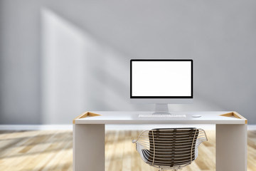 Workplace mockup concept. Mock up modern home decor desktop computer Artist workspace with copy space for products display montage.Mockup desktop.