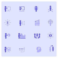 Fototapeta na wymiar Business management, business training, business strategy and human resources icon set 