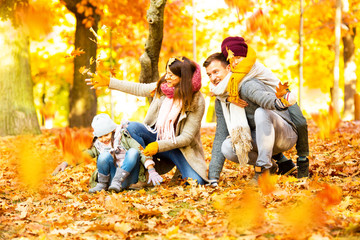 family time in sunny autumn landscape
