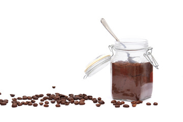 Coffee  and spoon in a Cup Isolated on White Background with copy space