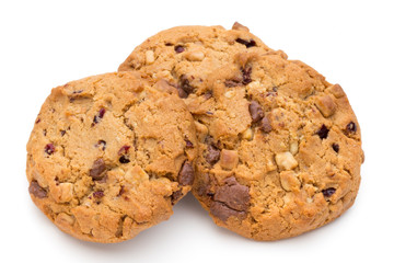 Chocolate chip cookie isolated on white background.