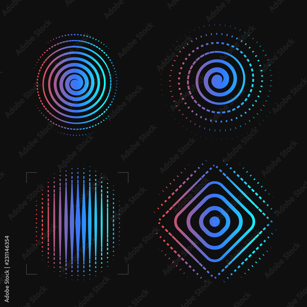 Aufkleber set of abstract spiral. finger print logo template. biometric, security system logotype. eye scanner