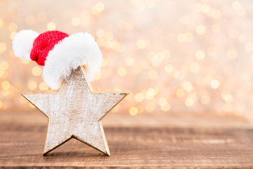 Obraz premium Christmas greeting card wooden background.