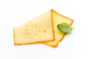Cheese slices isolated on the white background.