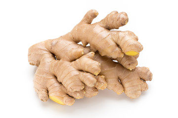 Ginger bio and lemon on white background.