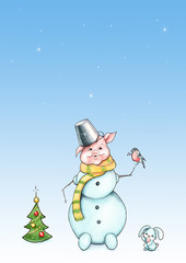 Christmas letter template with watercolor illustrations, А4