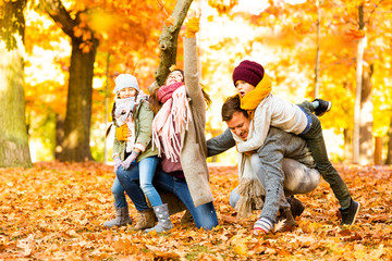 Family time in sunny landscape