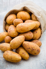 A bio russet potato wooden vintage background.