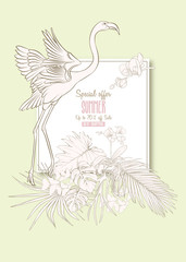 Template for greeting card,  invitation or banner  with tropical plants