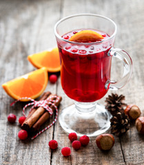 Glass of hot mulled wine