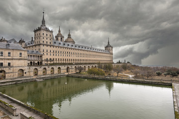 Exterior facade of the Palacio del Escorial in Madrid, Spain