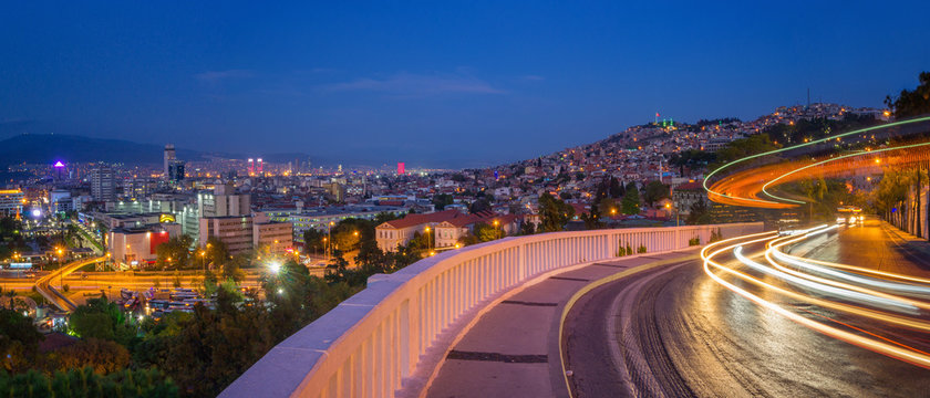 Izmir at Night, with trafic light trails, Varyant district