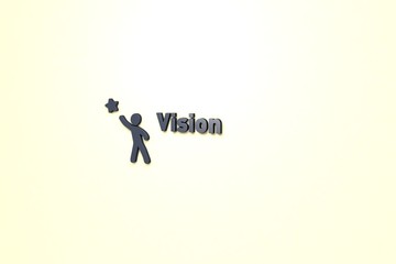 3D illustration of Vision, blue color and blue text with yellow background.