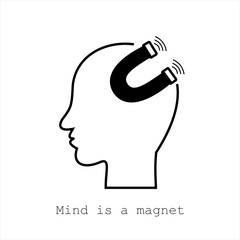 Symbol for mind is a magnet.  Concept for Web, Mobile or Apps. Profile of the head with gears and horseshoe.