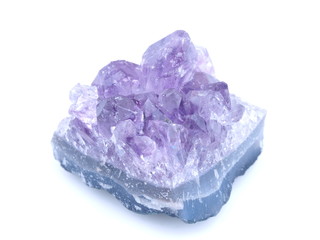 amethyst crystals on white background