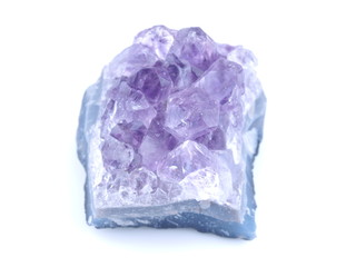 amethyst crystals on white background
