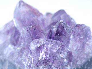 amethyst crystals on white background