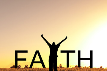 Faith text with Celebrating Man