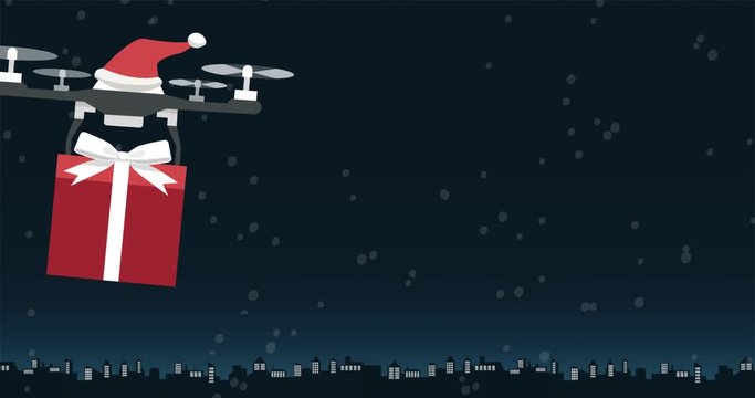 Santa Claus drone carrying a gift