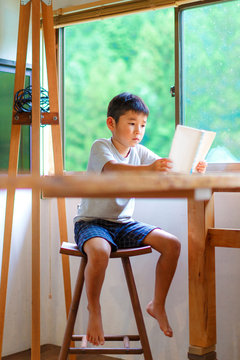 A boy reading a book