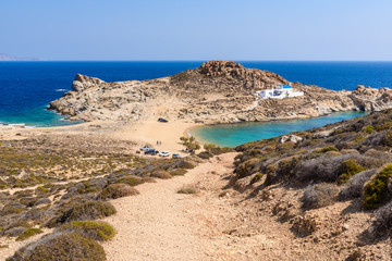 Agios Sostis beach, a tranquil beach in the eastern part of Serifos. Cyclades, Greece