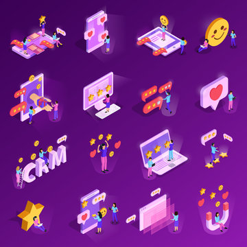 CRM System Isometric Icons