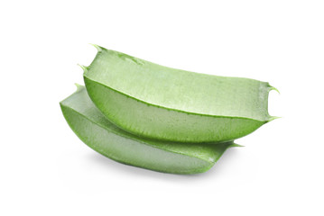 Slices of aloe vera on white background