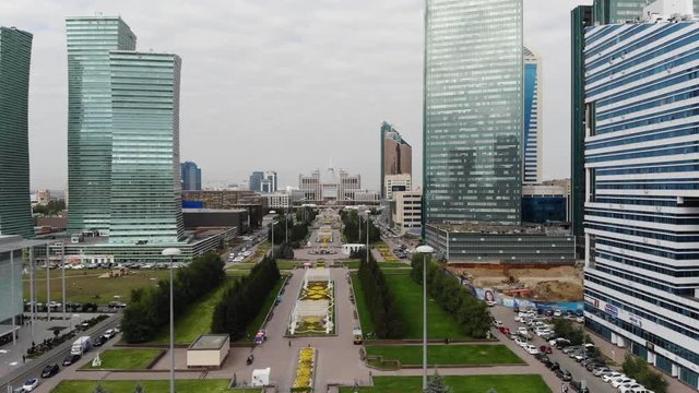 4k Aerial view high skyscrapers in the center of a big city