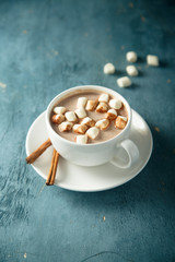 Hot chocolate with marshmallow and cinnamon