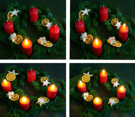 Advent, Weihnachten, Adventskranz, 1. - 4. Advent, Collage, Kerzen