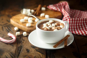 Wandaufkleber Hot chocolate with marshmallow and cinnamon © marysckin
