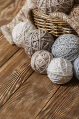 Basket with balls of yarn