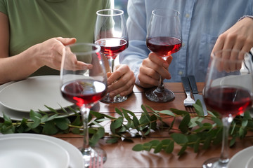 Friends drinking wine at party