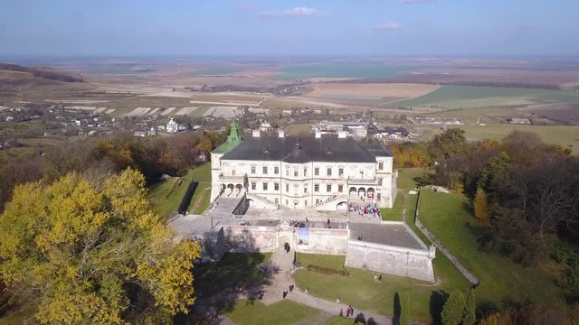 Aerial view of the Pidhirtsi Castle, located in the village of Pidhirtsi in Lviv Oblast, Ukraine
