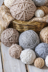Basket with balls of yarn