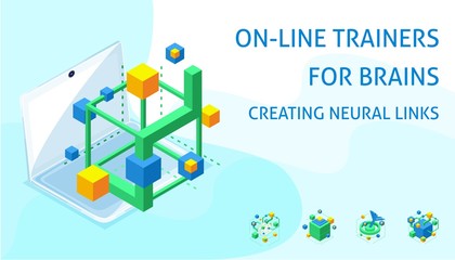 Isometric concept of building neural connections in the process of human brain development with the help online of simulators and courses, memory, attention