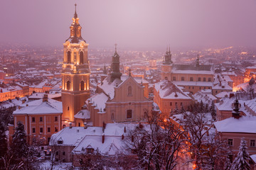 Fototapeta na wymiar Przemysl Cathedral in winter scenery