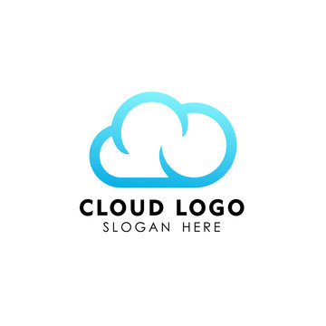 cloud tech logo design in line art style. cloud logo design